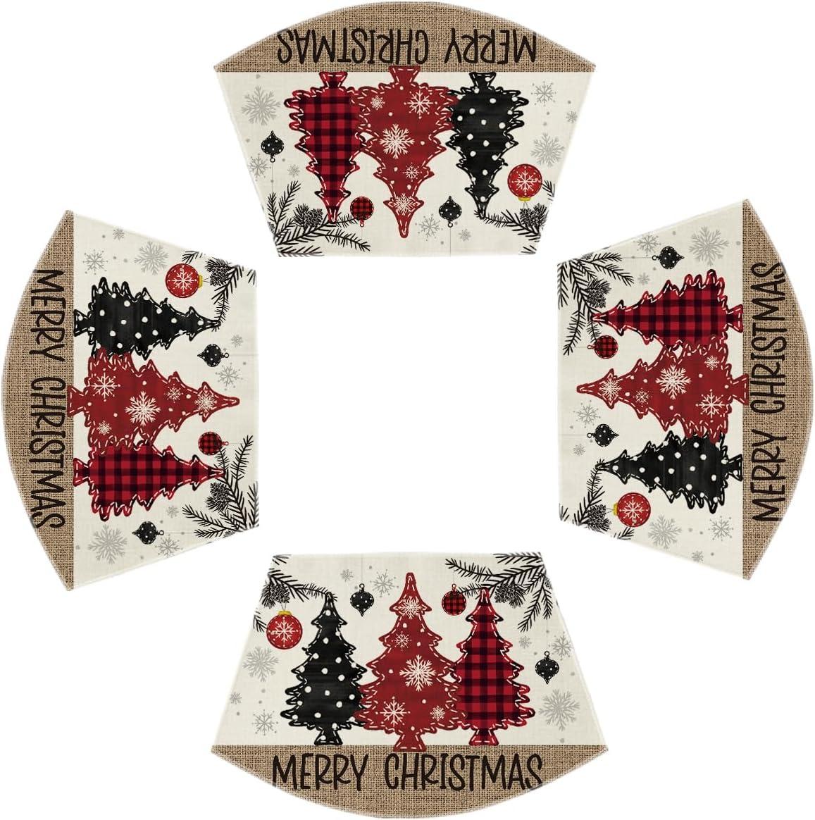 imageArtoid Mode Xmas Trees Ornament Snowflake Merry Christmas Round Placemats Set of 4 14 Inch Winter Round Table Mats for Dining DecorationRedBeige