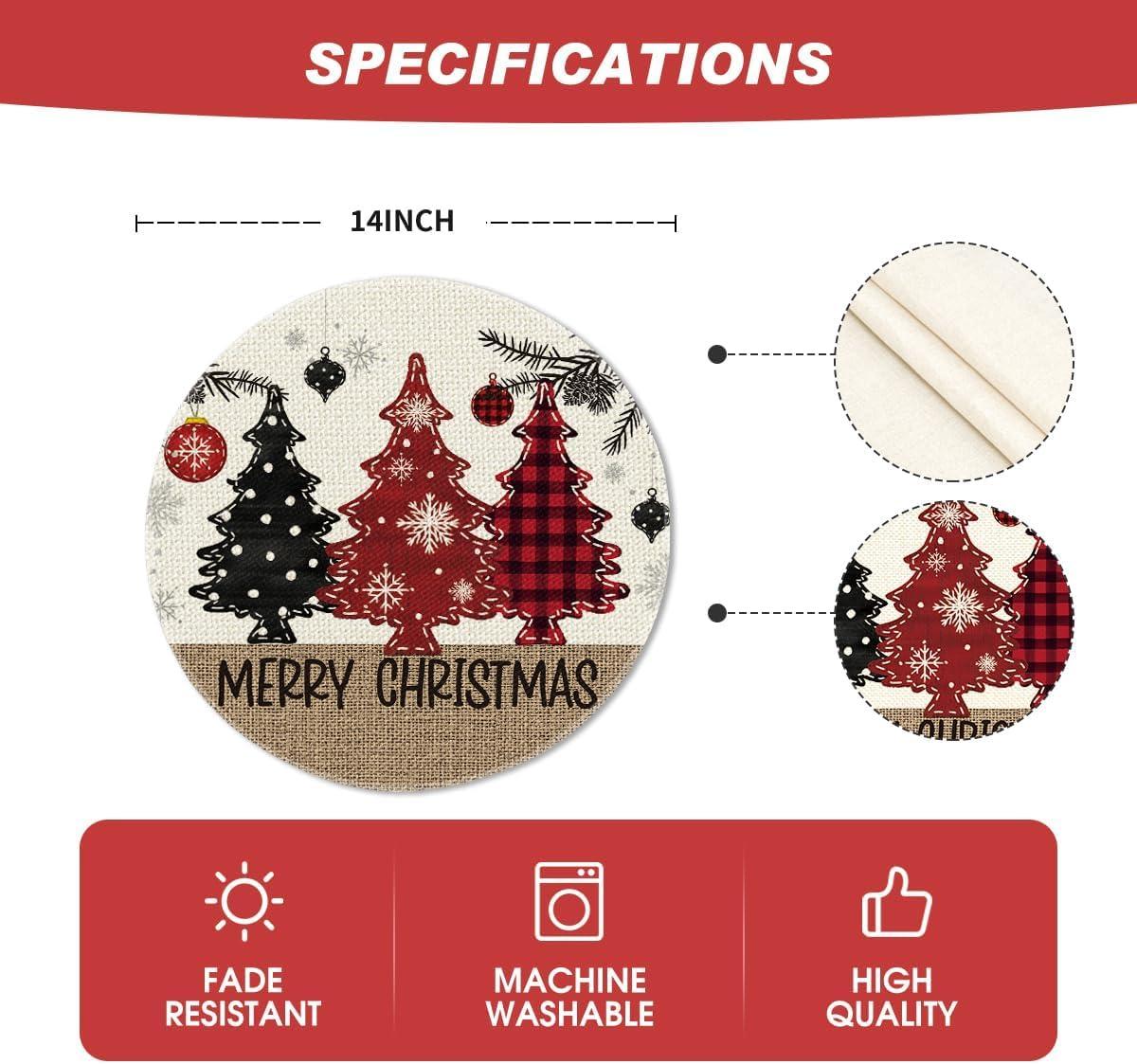 imageArtoid Mode Xmas Trees Ornament Snowflake Merry Christmas Round Placemats Set of 4 14 Inch Winter Round Table Mats for Dining DecorationRedBeige