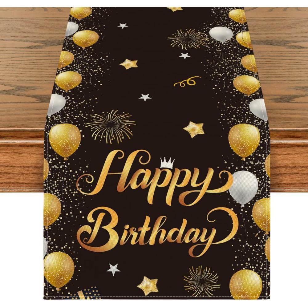 imageArtoid Mode Balloons Firework Happy Birthday Table Runner Stars Holiday Kitchen Dining Table Decoration for Home Party Decor 13x72 InchBlack