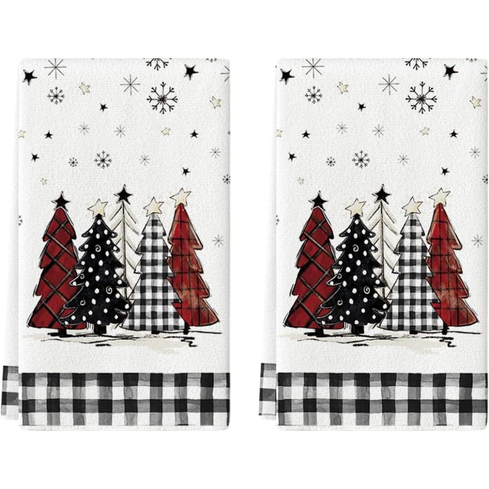 imageArtoid Mode Beige Brown Xmas Trees Christmas Kitchen Towels Dish Towels 18x26 Inch Buffalo Plaid Daily Winter Decoration Hand Towels Set of 2BlackWhite