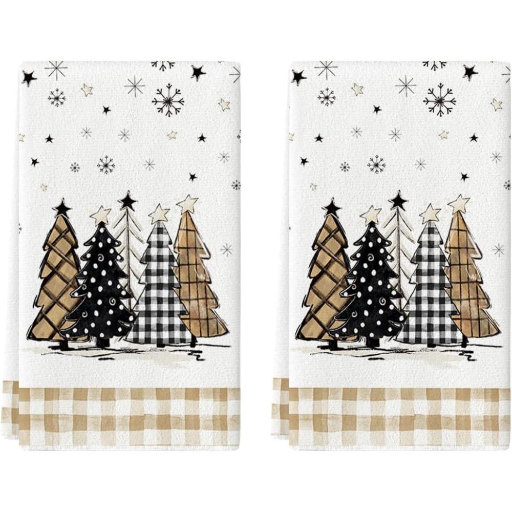 imageArtoid Mode Beige Brown Xmas Trees Christmas Kitchen Towels Dish Towels 18x26 Inch Buffalo Plaid Daily Winter Decoration Hand Towels Set of 2BrownBeige