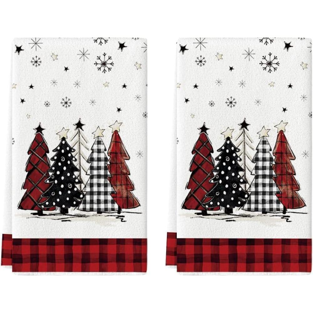 imageArtoid Mode Beige Brown Xmas Trees Christmas Kitchen Towels Dish Towels 18x26 Inch Buffalo Plaid Daily Winter Decoration Hand Towels Set of 2RedBlack