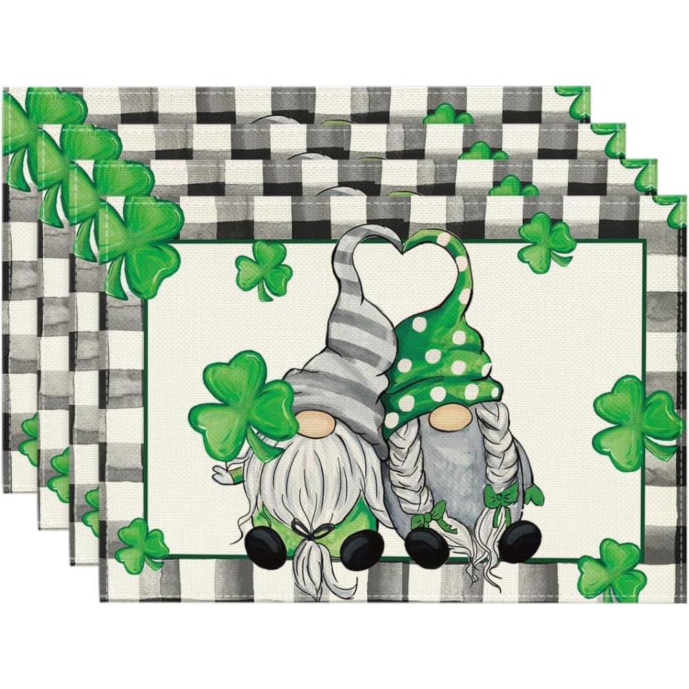 imageArtoid Mode Beige Lucky Shamrock Gnome Round St Patricks Day Placemats Set of 4 15 Inch Spring Round Table Mats for Dining DecorationBeige