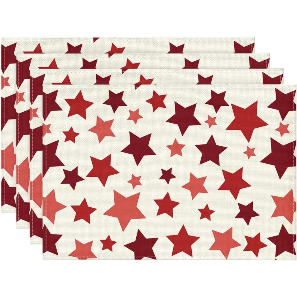 imageArtoid Mode Beige Stars Patriotic 4th of July Placemats Set of 4 12x18 Inch Memorial Day Table Mats for Party Kitchen Dining DecorationBeige