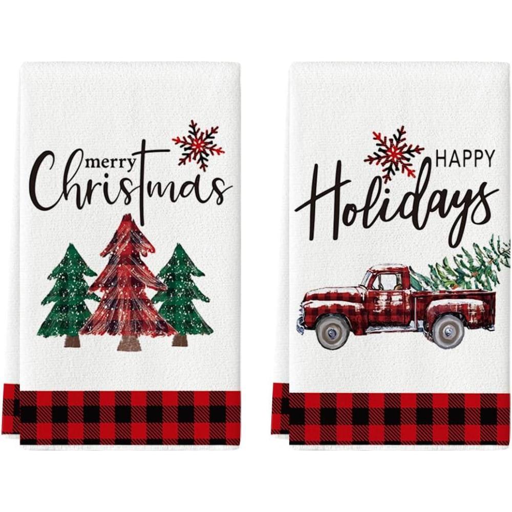 imageArtoid Mode Black White Truck Christmas Trees Kitchen Dish Towels 18 x 26 Inch Winter Buffalo Plaid Holiday Ultra Absorbent Drying Cloth Tea Towels Set of 2RedBlack
