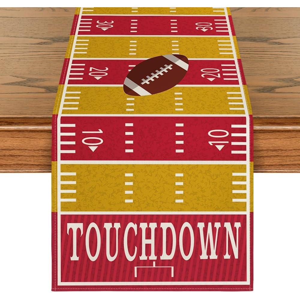 imageArtoid Mode Blue Yellow Touch Down American Football Court Table Runner Rugby Boy Fall Birthday Party Kitchen Dining Table Decoration for Home Decor 13x72 InchRedYellow