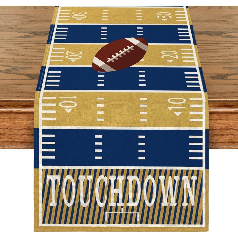 imageArtoid Mode Blue Yellow Touch Down American Football Court Table Runner Rugby Boy Fall Birthday Party Kitchen Dining Table Decoration for Home Decor 13x72 InchBlueYellow