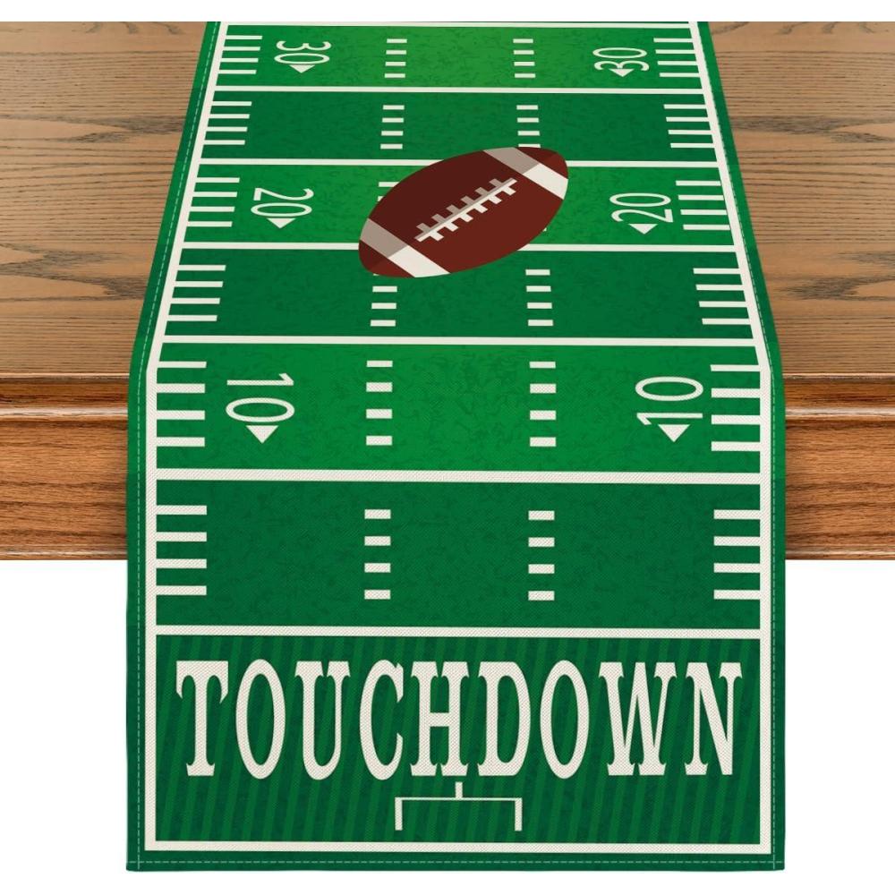 imageArtoid Mode Blue Yellow Touch Down American Football Court Table Runner Rugby Boy Fall Birthday Party Kitchen Dining Table Decoration for Home Decor 13x72 InchGreen