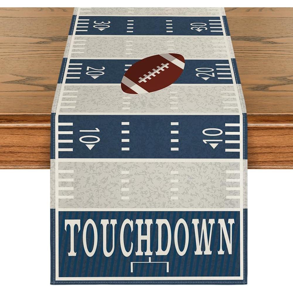imageArtoid Mode Blue Yellow Touch Down American Football Court Table Runner Rugby Boy Fall Birthday Party Kitchen Dining Table Decoration for Home Decor 13x72 InchBlueBeige