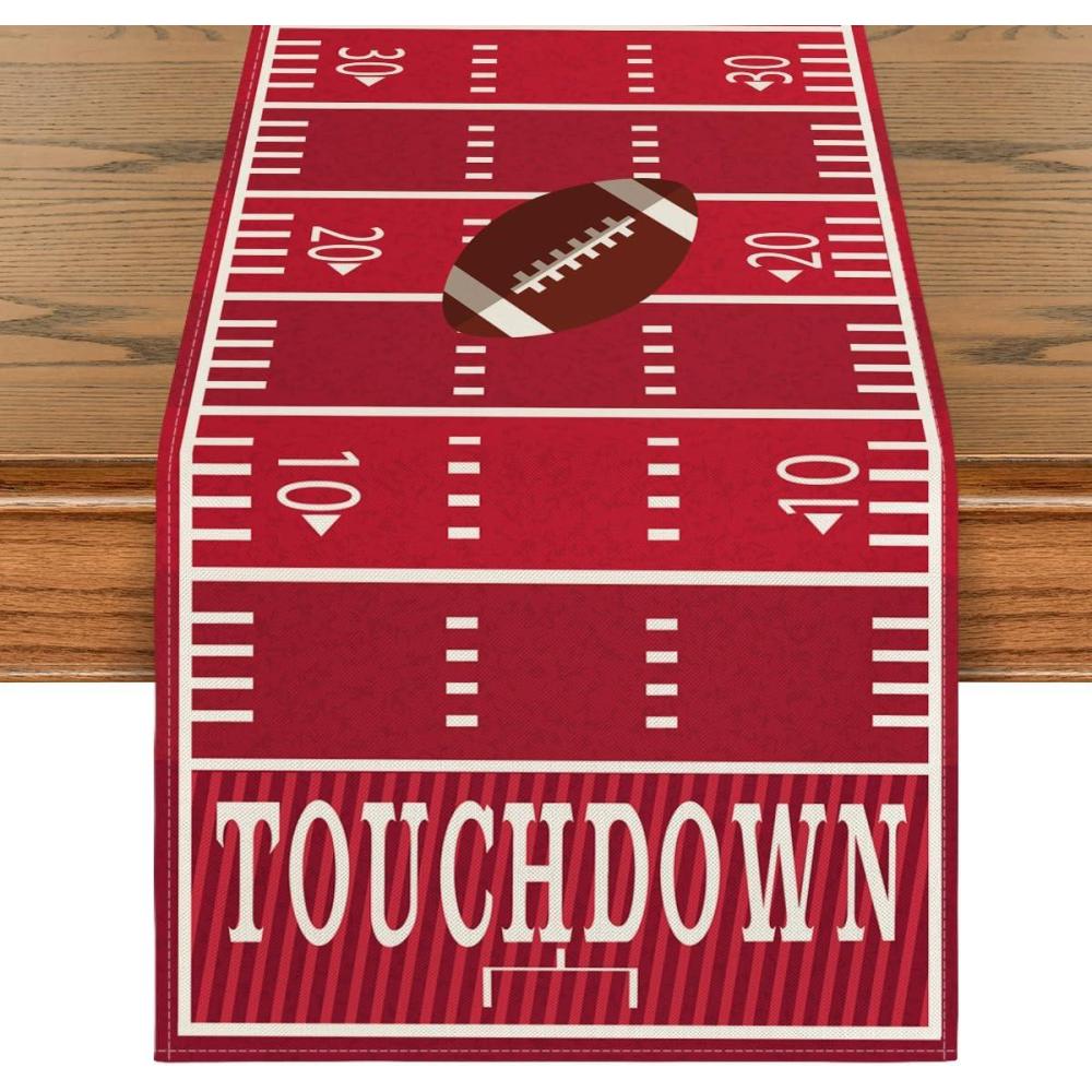 imageArtoid Mode Blue Yellow Touch Down American Football Court Table Runner Rugby Boy Fall Birthday Party Kitchen Dining Table Decoration for Home Decor 13x72 InchRed