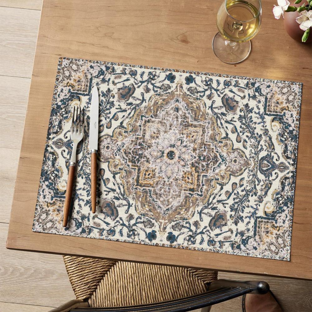 imageArtoid Mode Boho Vinyl Placemats Set of 4 Washable NonSlip Woven Plastic PVC Table Mats for Party Kitchen Dining Decor 12x18 InchGray