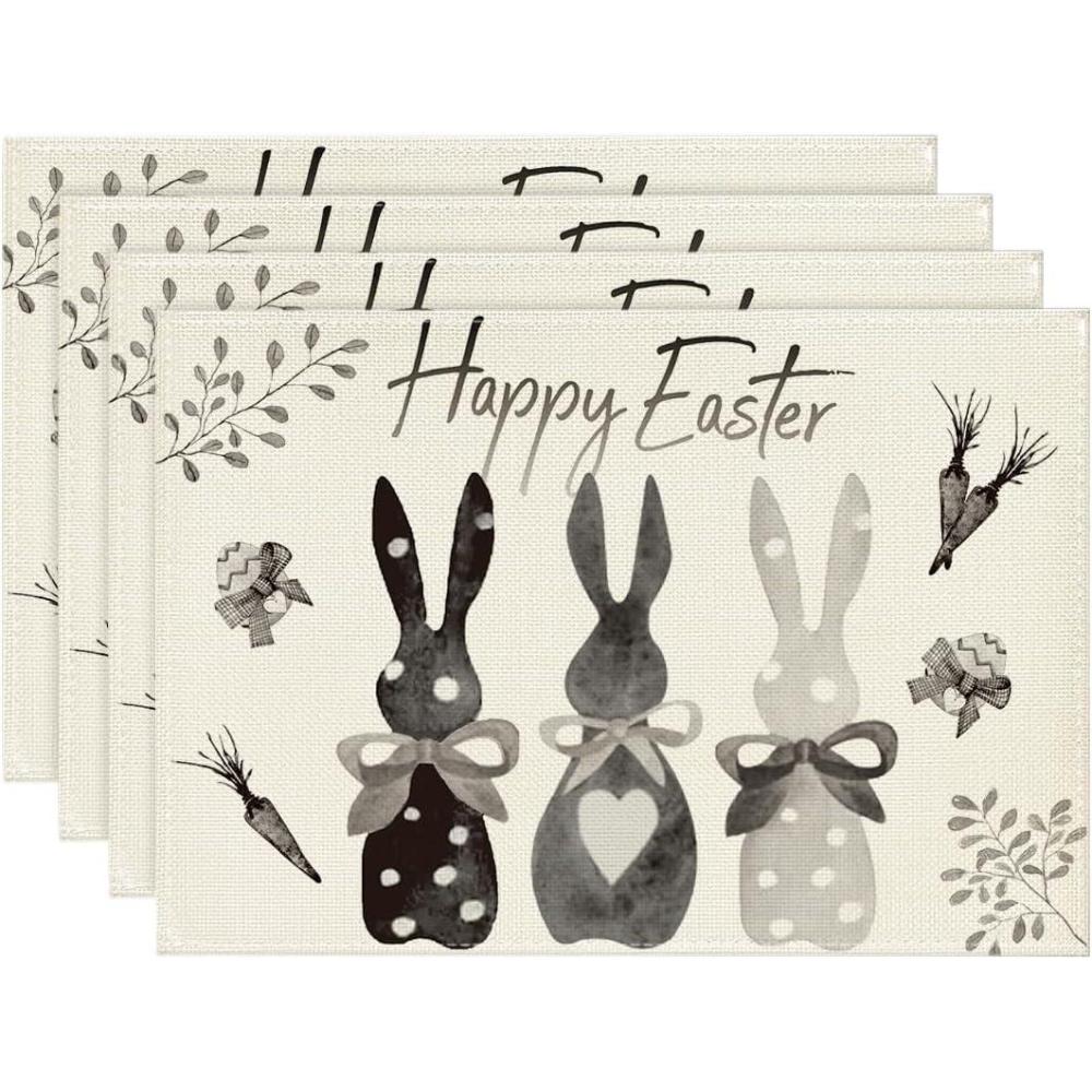 imageArtoid Mode Carrots Rabbit Bunny Happy Easter Round Placemats Set of 4 15 Inch Spring Round Table Mats for Dining DecorationBlack