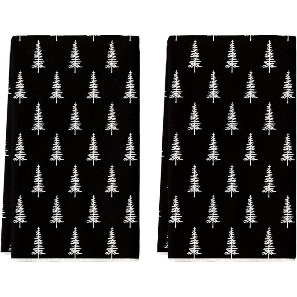 imageArtoid Mode Dark Green Xmas Trees Christmas Kitchen Towels Dish Towels 18x26 Inch Holiday Farmhouse Winter Decoration Cleaning Set of 2Black