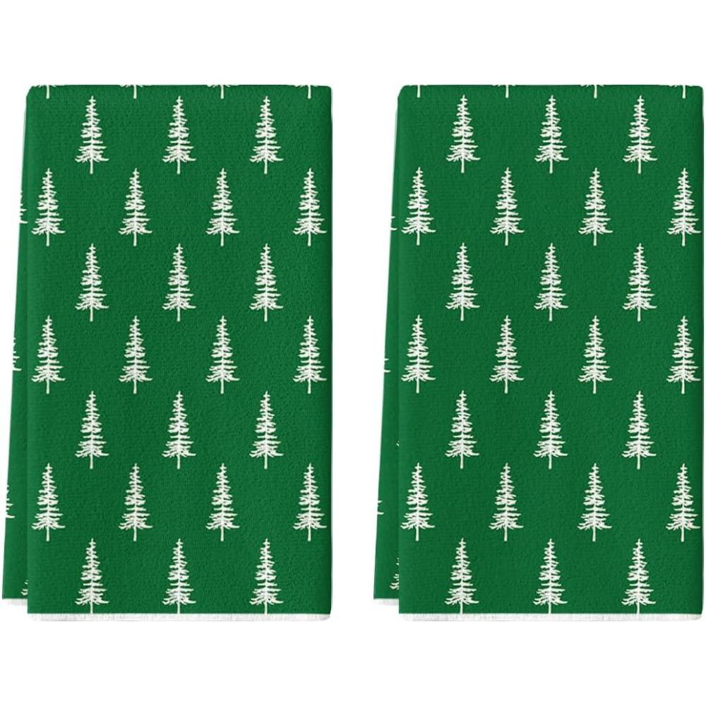 imageArtoid Mode Dark Green Xmas Trees Christmas Kitchen Towels Dish Towels 18x26 Inch Holiday Farmhouse Winter Decoration Cleaning Set of 2Dark Green
