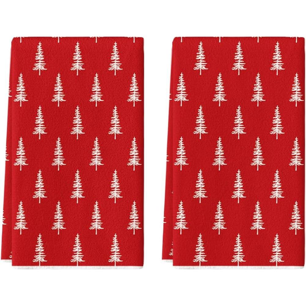 imageArtoid Mode Dark Green Xmas Trees Christmas Kitchen Towels Dish Towels 18x26 Inch Holiday Farmhouse Winter Decoration Cleaning Set of 2Red