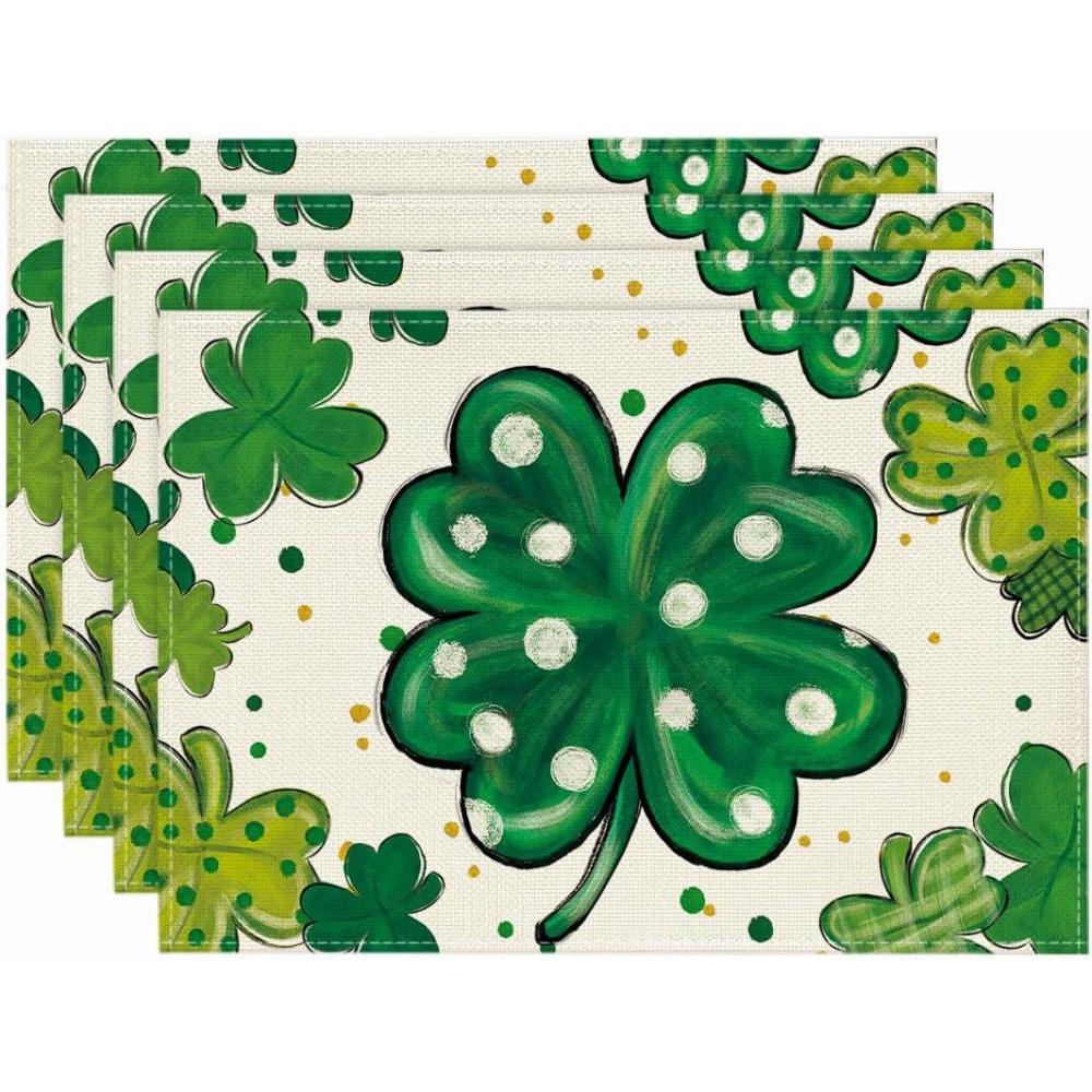 imageArtoid Mode Dot Shamrock Luck of The Irish St Patricks Day Placemats Set of 4 12x18 Inch Spring Table Mats for Party Kitchen Dining DecorationBeige