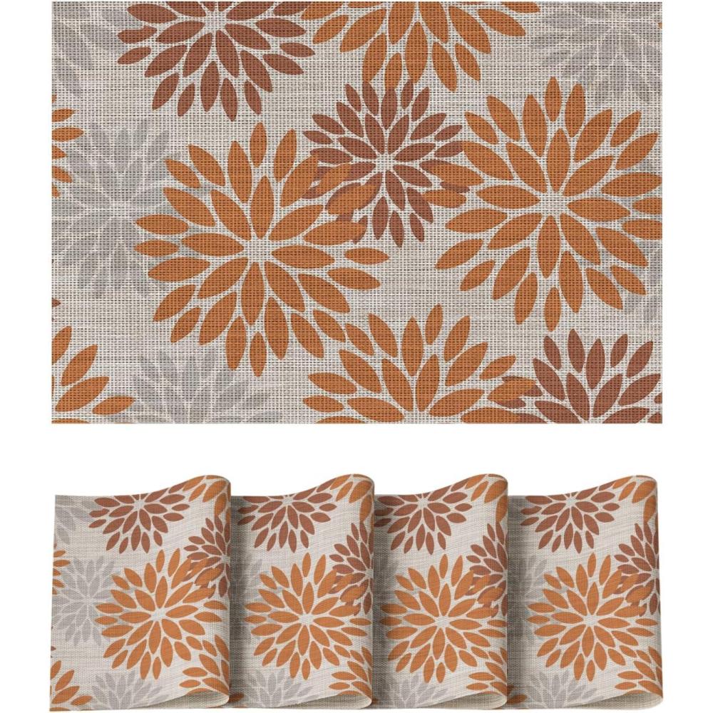 imageArtoid Mode Floral Vinyl Placemats Set of 4 12x18 Inch Heat Resistant Washable NonSlip Plistic PVC Place Mats for Party Kitchen Dining Decor Pink BlueOrange