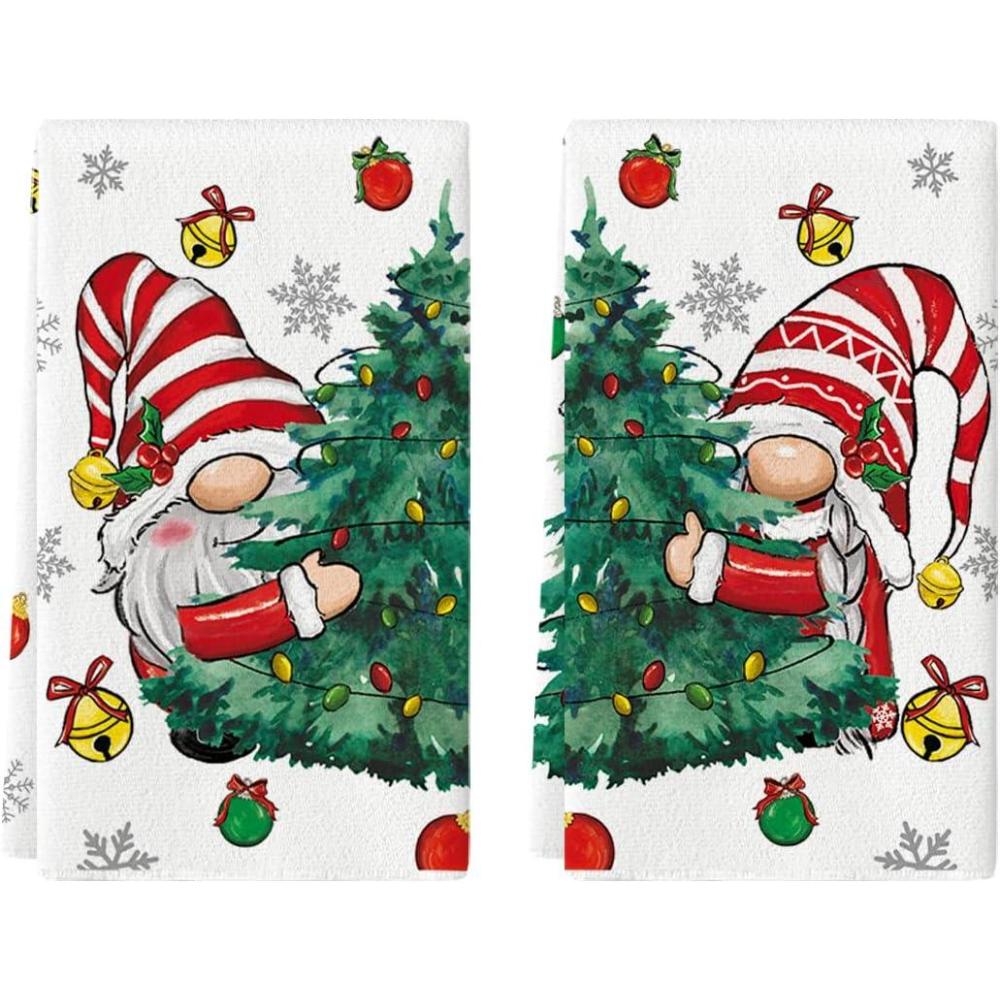 imageArtoid Mode Gnomes Xmas Trees Christmas Kitchen Towels Dish Towels 18x26 Inch Daily Seasonal Winter Decoration Hand Towels Set of 2
