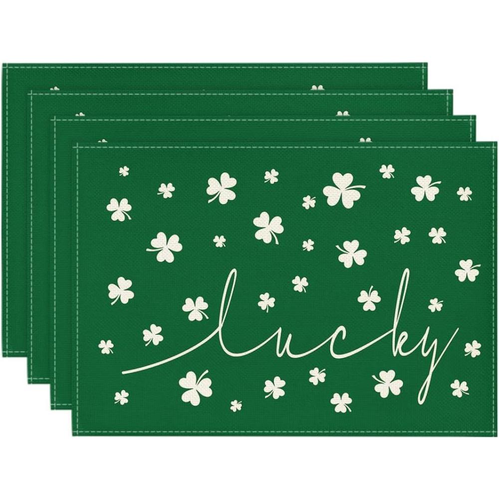 imageArtoid Mode Green Lucky Shamrock St Patricks Day Placemats Set of 4 12x18 Inch Seasonal Spring Table Mats for Party Kitchen Dining DecorationGreen