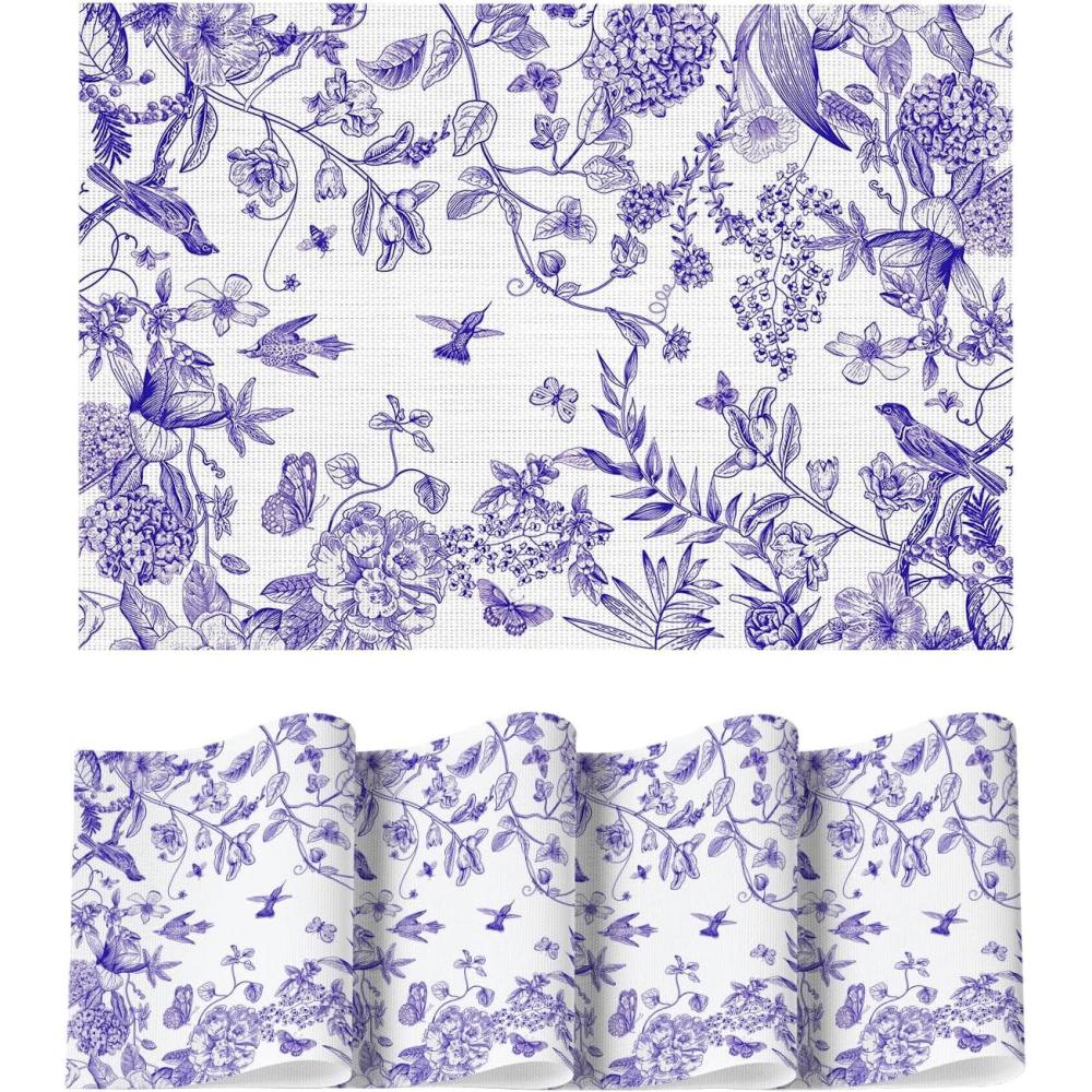 imageArtoid Mode Hydrangea Chinoiserie Vinyl Round Placemats Set of 4 14 Inch Washable NonSlip Plastic PVC Table Mats for Party Kitchen Dining DecorPurple
