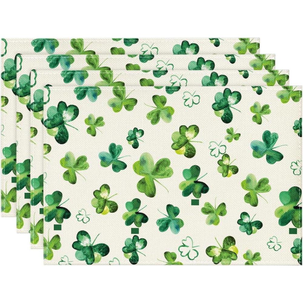 imageArtoid Mode Lucky Shamrock St Patricks Day Placemats for Dining Table 12 x 18 Inch Seasonal Holiday Rustic Vintage Washable Table Mats Set of 4Beige
