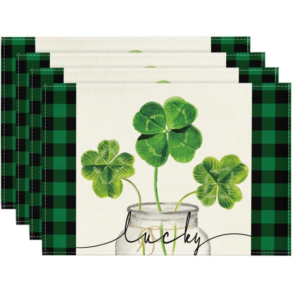 imageArtoid Mode Lucky Shamrock Vase St Patricks Day Placemats Set of 4 Holiday 12x18 Inch Table Mats for Party Kitchen Dining DecorationGreen