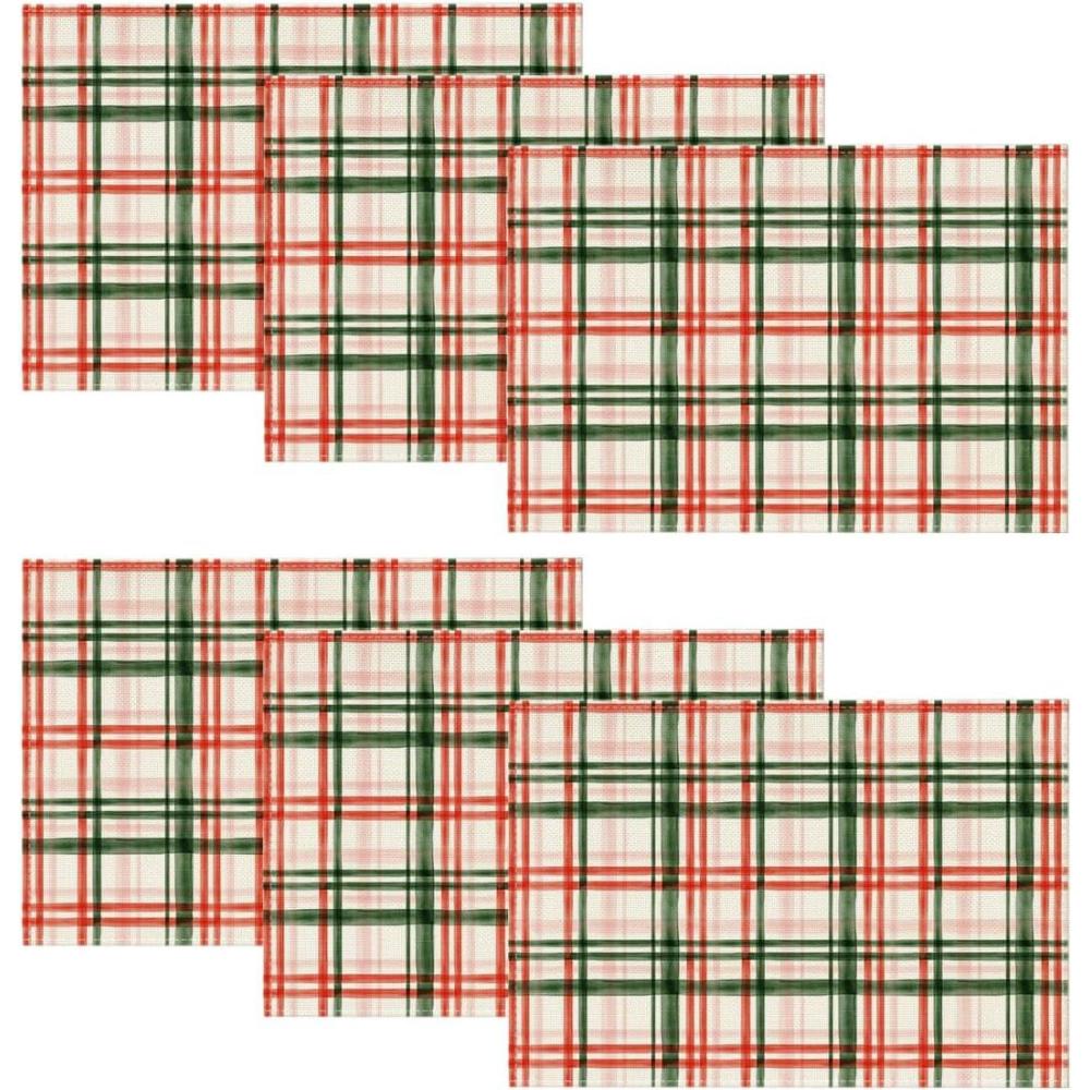 imageArtoid Mode Orange Black Buffalo Plaid Fall Placemats Set of 6 12x18 Inch Halloween Seasonal Table Mats for Party Kitchen Dining DecorationRedGreen