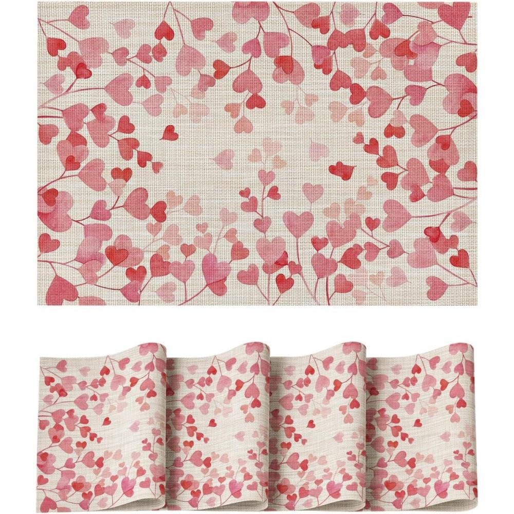 imageArtoid Mode Pink Hearts Vinyl Placemats Set of 4 12x18 Inch Wipeable NonSlip PVC Place Mats for Party Kitchen Dining DecorBeige