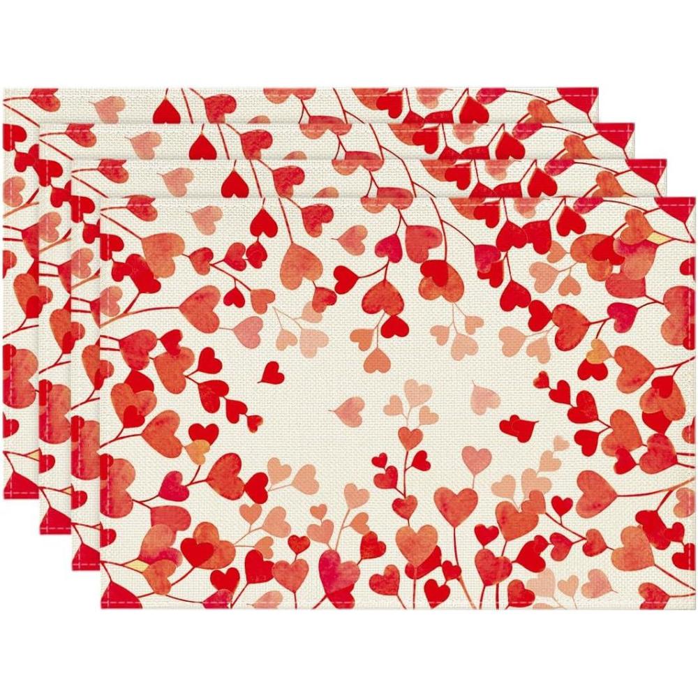 imageArtoid Mode Pink Love Hearts Round Valentine Placemats Set of 4 14 Inch Anniversary Wedding Round Table Mats for Dining DecorationRed