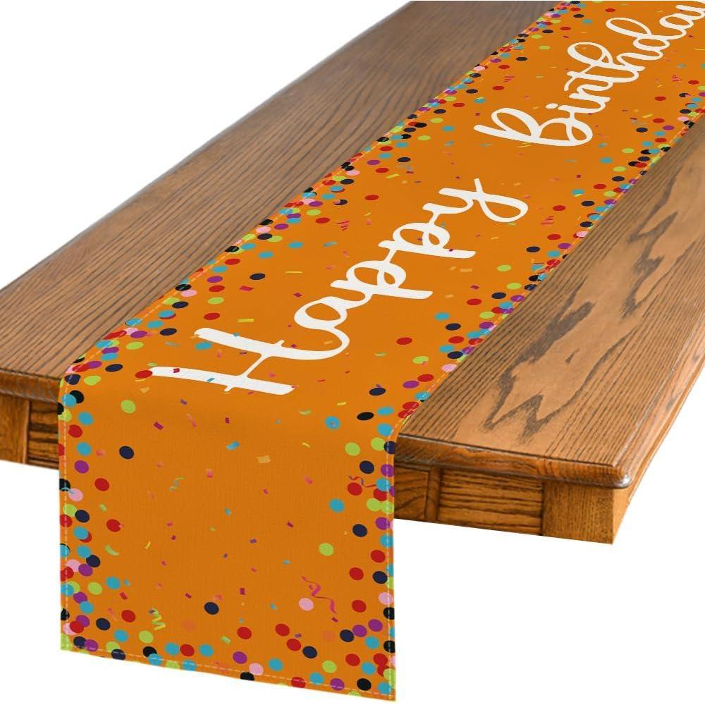 imageArtoid Mode Polka Dot Pink Happy Birthday Table Runner Seasonal Kitchen Dining Table Decoration for Home Party Decor 13x72 InchOrange