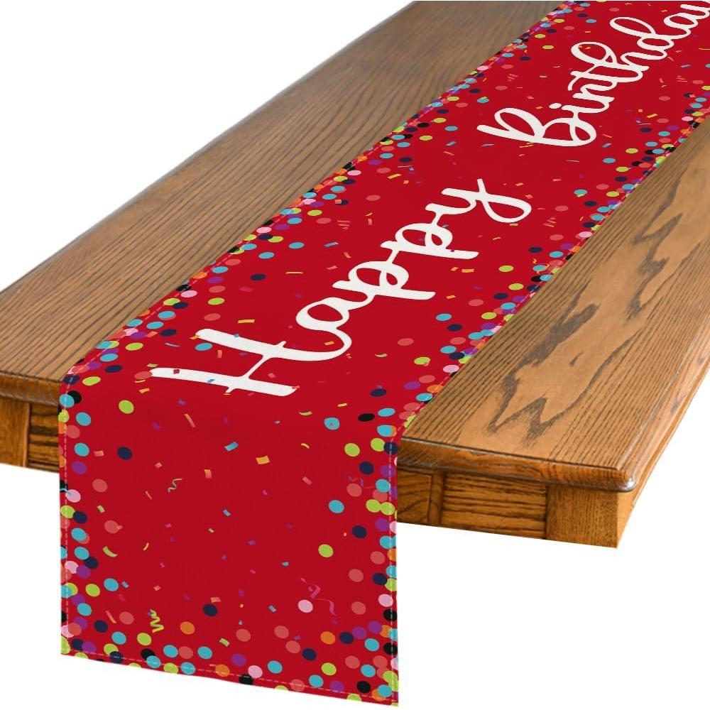 imageArtoid Mode Polka Dot Pink Happy Birthday Table Runner Seasonal Kitchen Dining Table Decoration for Home Party Decor 13x72 InchRed