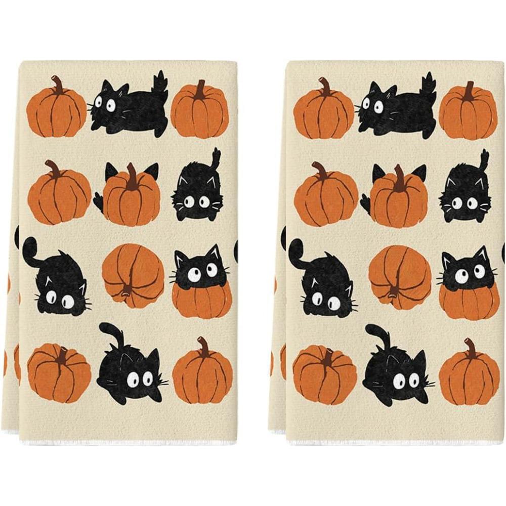 imageArtoid Mode Pumpkin Balck Cat Fall Kitchen Towels Dish Towels 18x26 Inch Farmhouse Autumn Decoration Hand Towels Set of 2