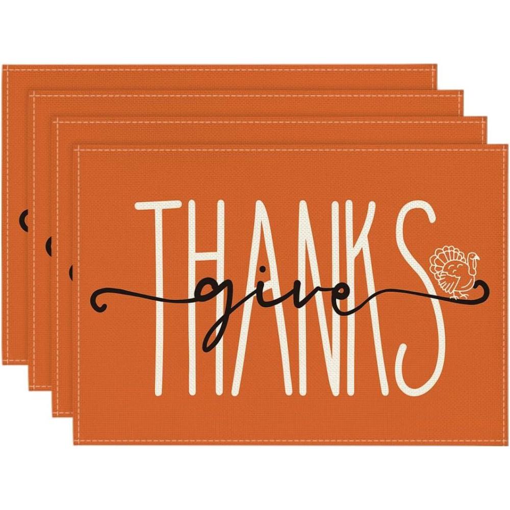 imageArtoid Mode Pumpkins Give Thanks Turkey Fall Placemats Set of 4 12x18 Inch Pumpkin Pie Thanksgiving Table Mats for Party Kitchen Dining DecorationOrange