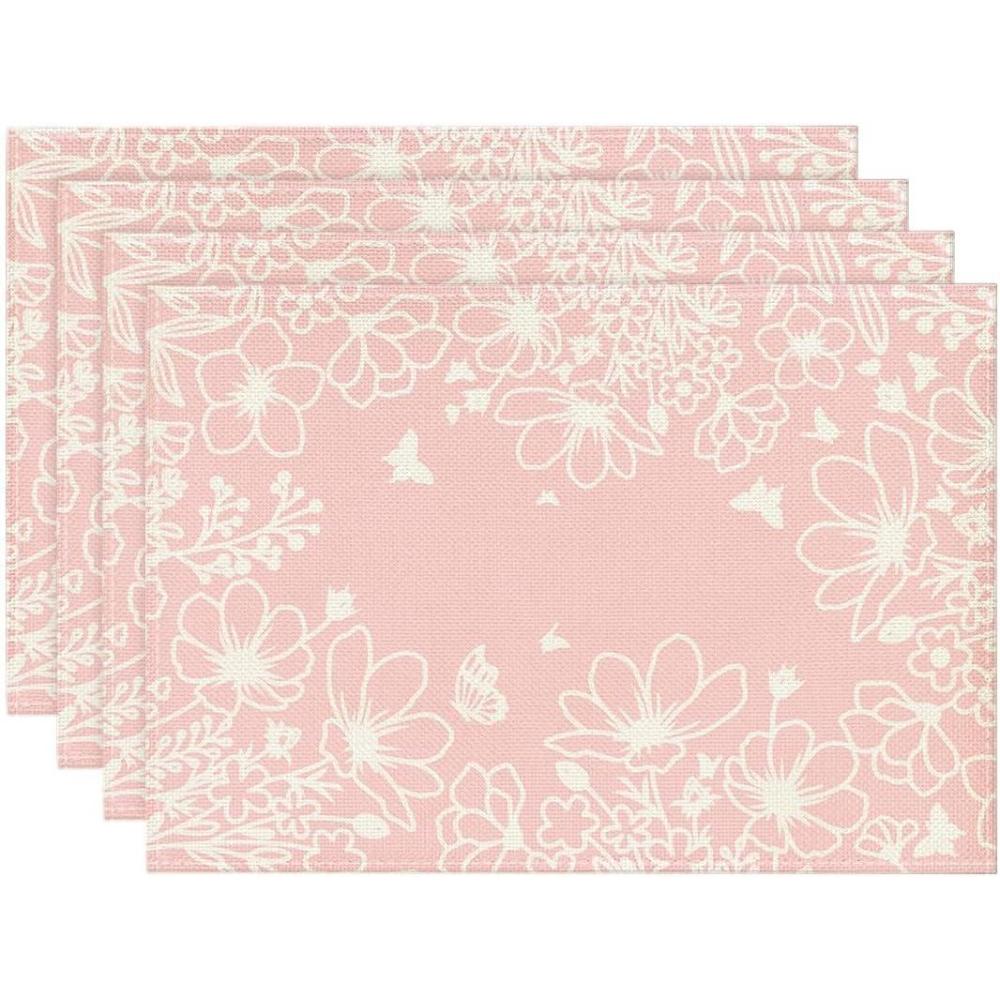 imageArtoid Mode Purple Flowers Floral Butterflies Spring Round Placemats Set of 4 14 Inch Seasonal Round Table Mats for Dining DecorationPink