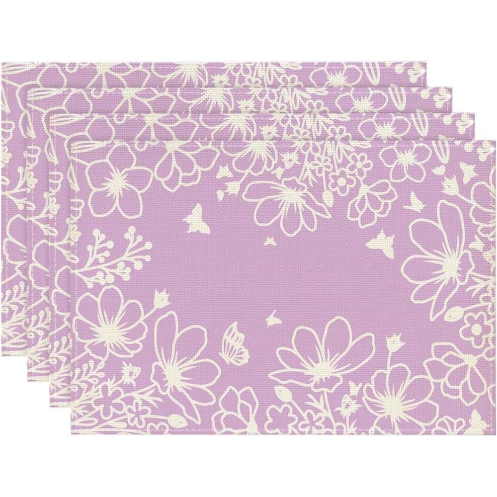 imageArtoid Mode Purple Flowers Floral Butterflies Spring Round Placemats Set of 4 14 Inch Seasonal Round Table Mats for Dining DecorationPurple