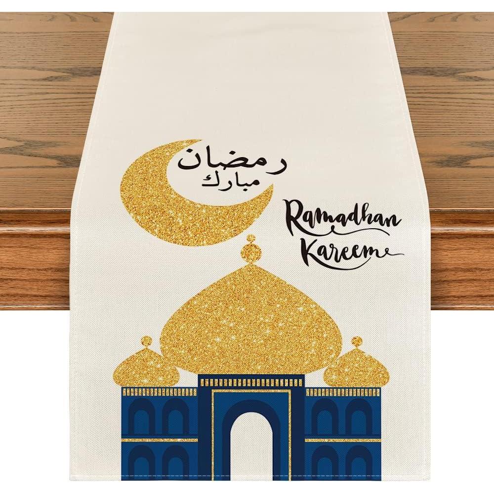 imageArtoid Mode Ramadan Table Runner Seasonal Bling Bling Moon and Star Holiday Kitchen Dining Table Runners for Home Party Decor 13 x 60 InchYellow