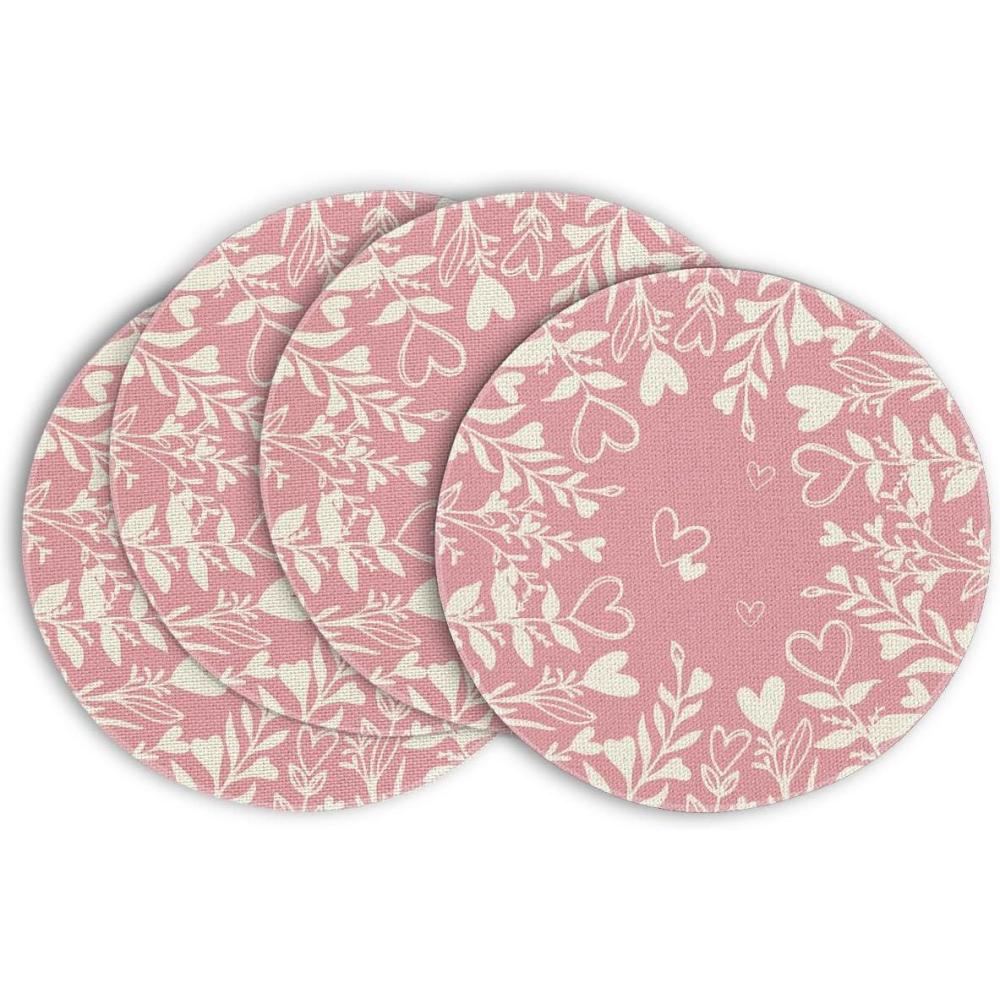 imageArtoid Mode Red Heart Love Leaves Valentine Placemats Set of 4 12x18 Inch Anniversary Wedding Table Mats for Party Kitchen Dining DecorationPikn