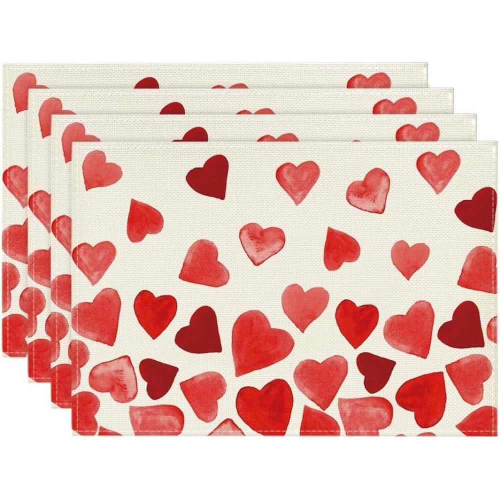 imageArtoid Mode Red Hearts Love Placemats Set of 4 12x18 Inch Anniversary Wedding Table Mats for Party Kitchen Dining DecorationRed