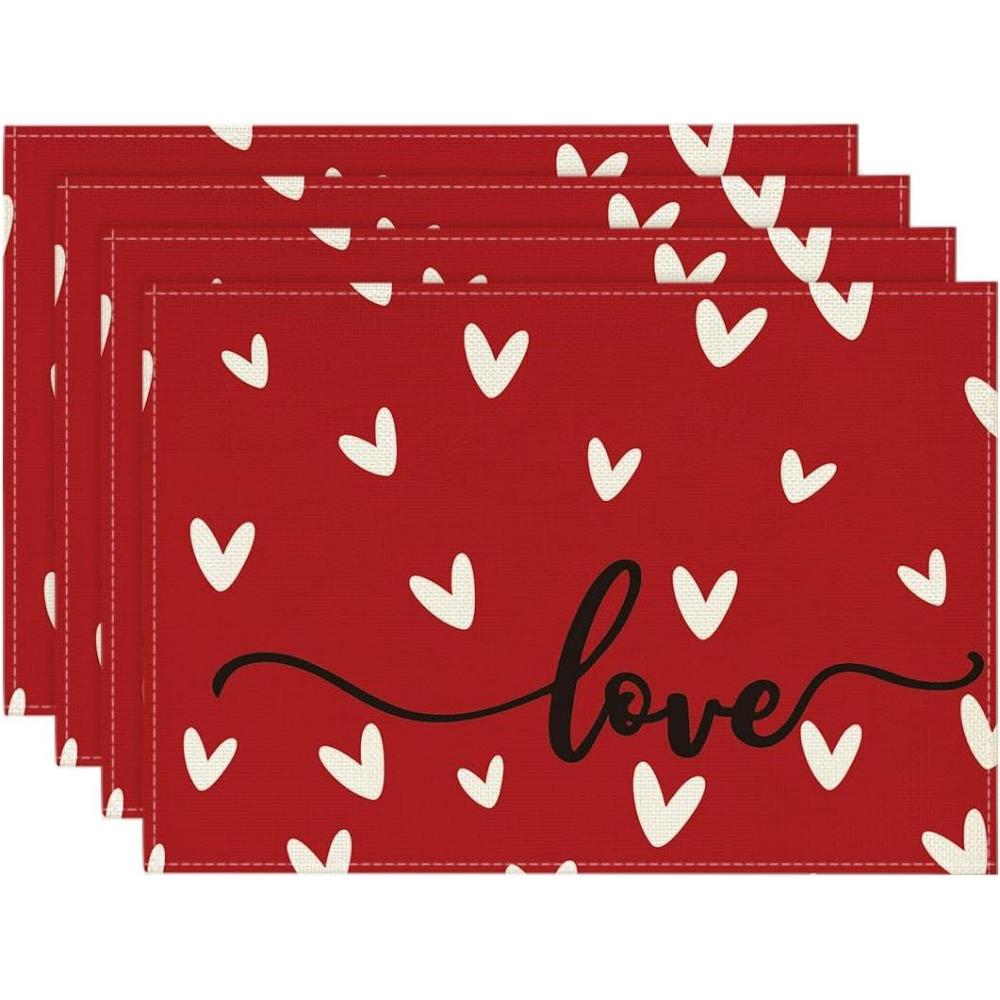 imageArtoid Mode Red Love Round Valentine Placemats Set of 4 14 Inch Anniversary Wedding Round Table Mats for Dining DecorationRed