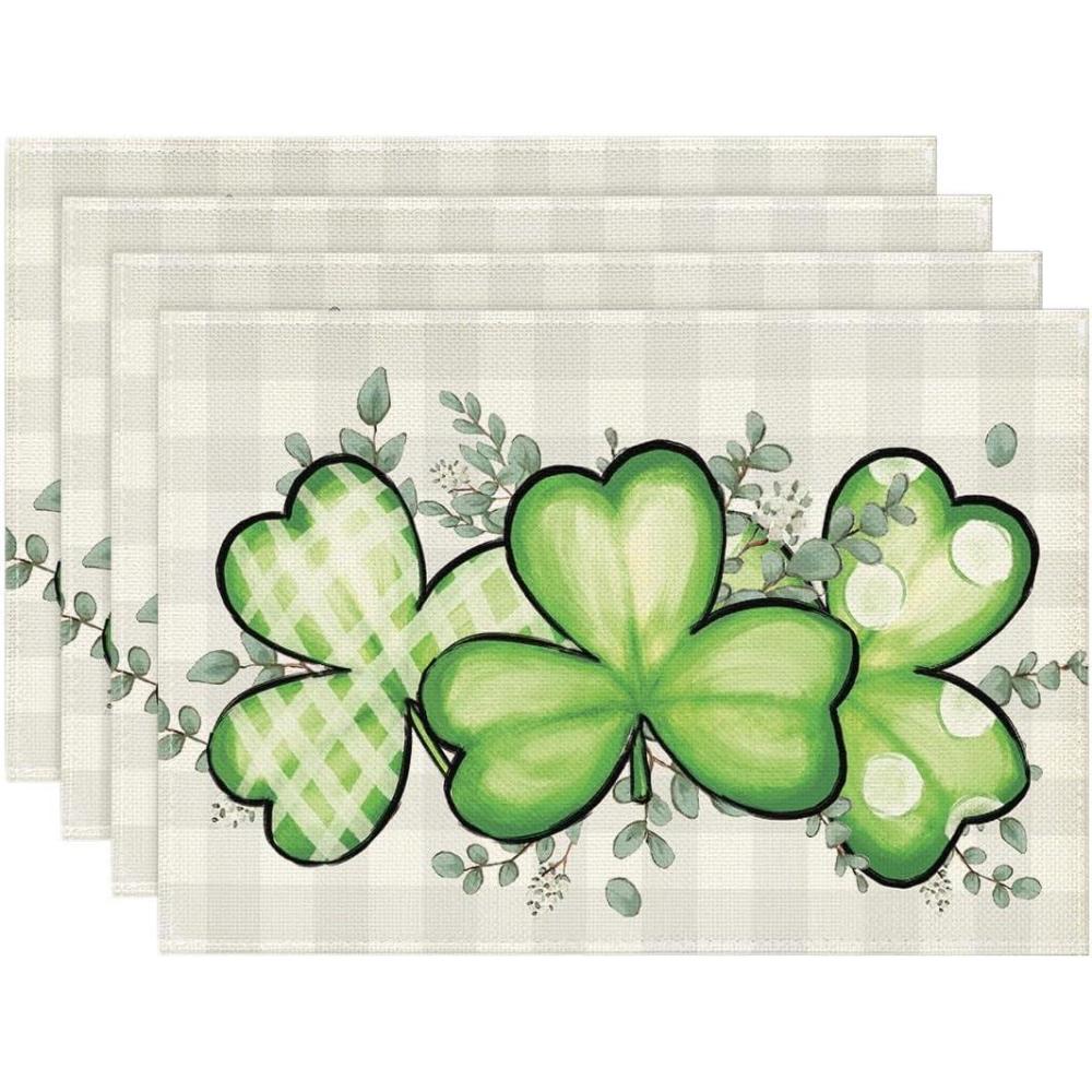 imageArtoid Mode Shamrock Eucalyptus Heart St Patricks Day Placemats Set of 4 12x18 Inch Seasonal Spring Table Mats for Party Kitchen Dining DecorationGreen
