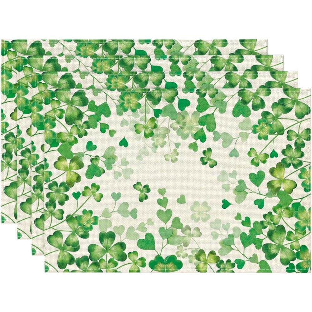 imageArtoid Mode Shamrock Love Heart Round St Patricks Day Placemats Set of 4 15 Inch Seasonal Round Table Mats for Party Kitchen Dining DecorationBeige