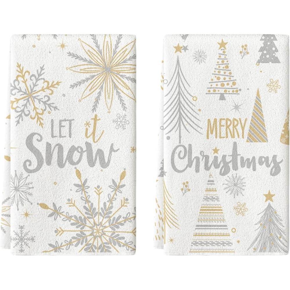 imageArtoid Mode Snowflake Xmas Trees Merry Christmas Kitchen Towels Dish Towels 18x26 Inch Farmhouse Holiday Winter Decoration Cleaning Set of 2