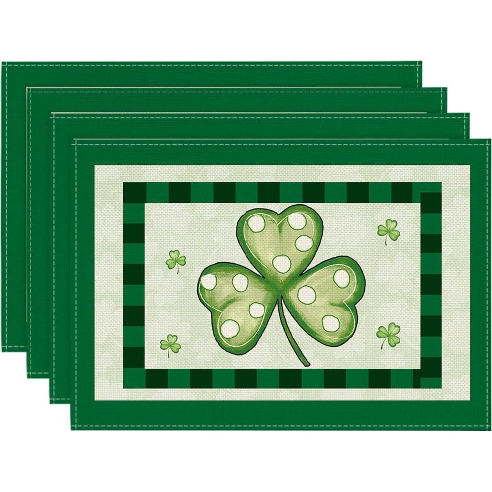 imageArtoid Mode St Patricks Day Quotes Green Placemat for Dining Table 12 x 18 Inch Lucky Clover Shamrock Holiday Rustic Washable Table Mat Set of 4Green