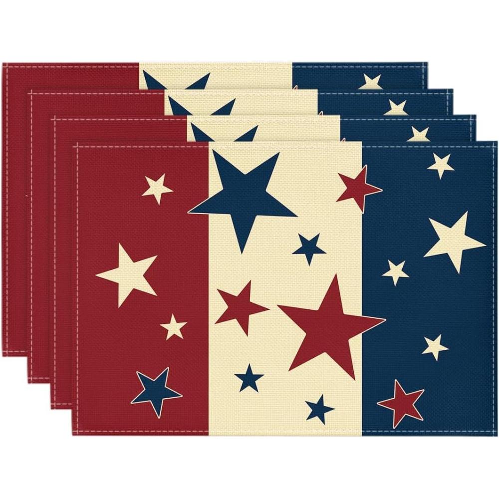 imageArtoid Mode Stars Stripes Patriotic 4th of July Placemats Set of 4 12x18 Inch Independence Day Table Mats for Party Kitchen Dining Decoration