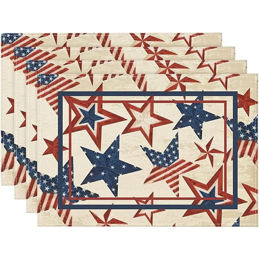 imageArtoid Mode Stars Stripes Patriotic 4th of July Placemats Set of 4 12x18 Inch Memorial Day Table Mats for Party Kitchen Dining Decoration BeigeBeige