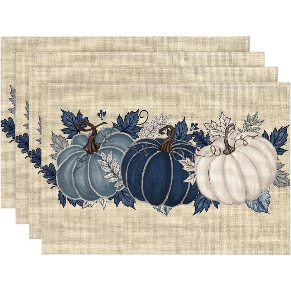 imageArtoid Mode Wood Pumpkins Fall Round Placemats Set of 414 Inch Seasonal Round Place Mats for Party Dining DecorationNavy Blue