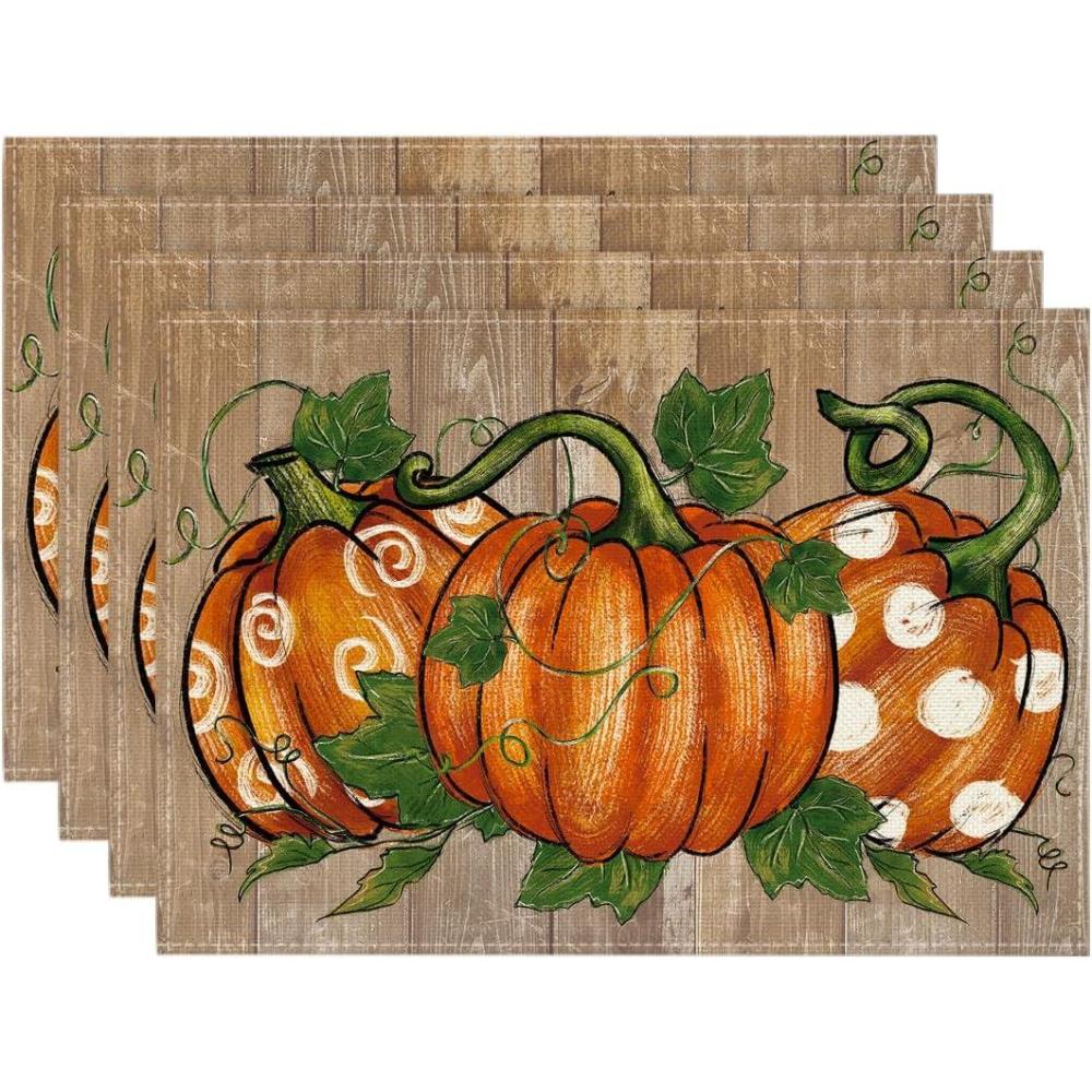 imageArtoid Mode Wood Pumpkins Fall Round Placemats Set of 414 Inch Seasonal Round Place Mats for Party Dining DecorationWood