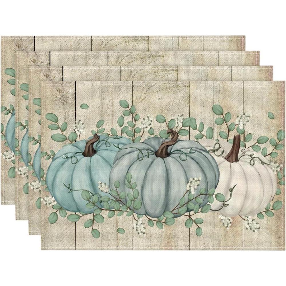 imageArtoid Mode Wood Pumpkins Fall Round Placemats Set of 414 Inch Seasonal Round Place Mats for Party Dining DecorationWoodBlue