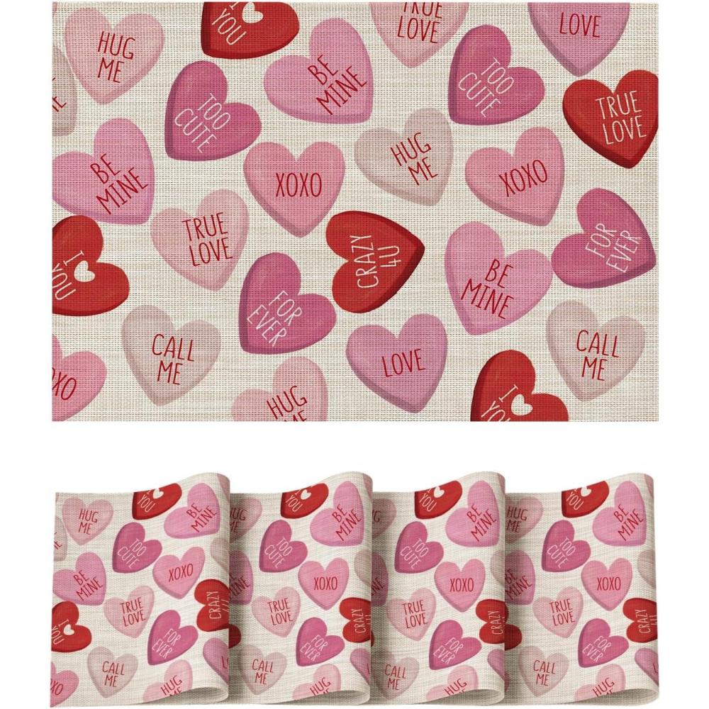 imageArtoid Mode XOXO Hearts Vinyl Placemats Set of 4 12x18 Inch Wipeable NonSlip PVC Place Mats for Party Kitchen Dining DecorPink