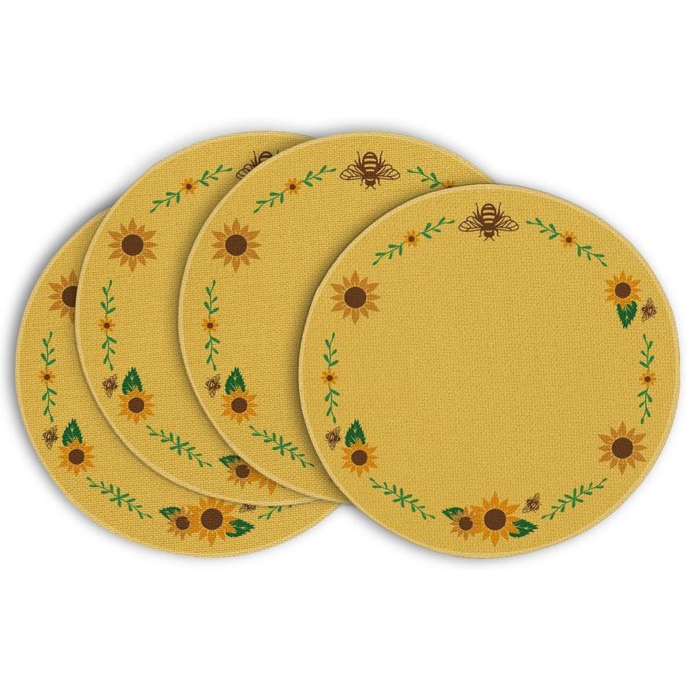 imageArtoid Mode Yellow Sunflower Summer Round Thanksgiving Placemats Set of 4 14 Inch Round Table Mats for Dining Decoration